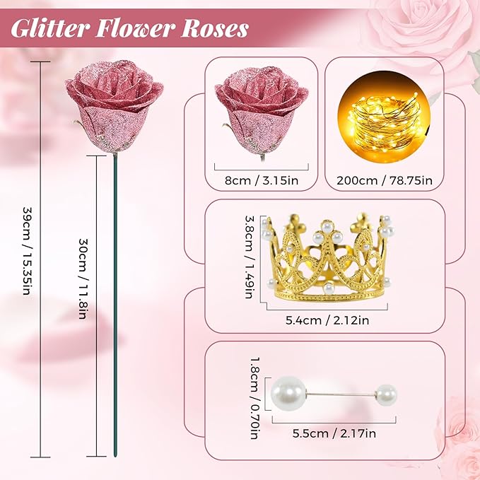 Gold Rose Glitter Roses Bouquet, 36 Pcs Shiny Glitter Flowers Bouquet, Everlasting DIY Artificial Roses Bouquet for Christmas, Birthday, Anniversary, Wedding, Engagement,Mothers Day,Gifts