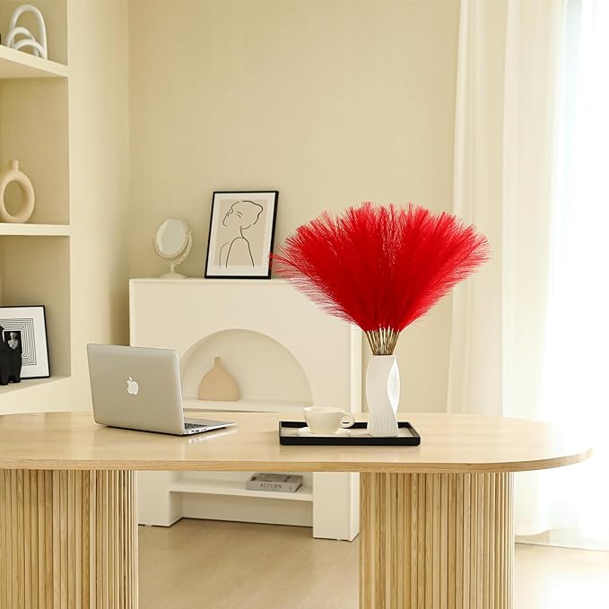 Red Pampas Grass Decor - 30pcs 24 Inch Short Artificial Pampas Grass Decor, Fake Pompas Floral for Vase Filler, Wedding Flower Arrangement, Party and Home Decor (Red)