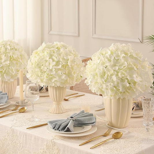 Veryhome 20Pcs White Hydrangea Artificial Flowers, Ivory Faux Hydrangea Flowers, Silk Flowers Heads with Stems, Fake Hydrangeas for Home Decor Wedding Party Centerpieces DIY Floral Arrangements
