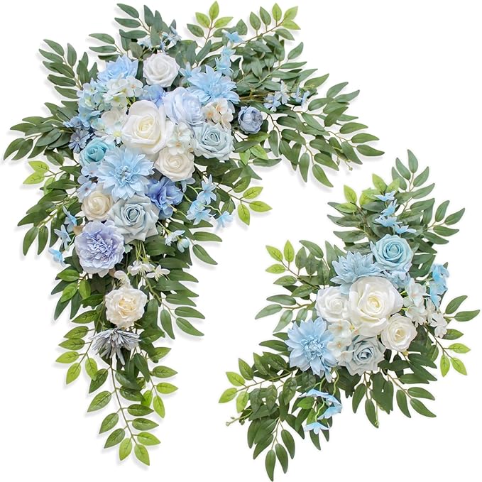 Wedding Arch, Artificial Flowers, Wedding Decor with Drapes (Set of 4),Be Suited to Banquet, Party, Wedding Decor Ceremony and Background Decoration (Blue)