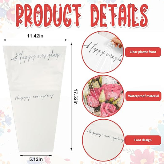 Hying 20 Pieces Flower Wrapping Bags for Bouquets, Floral Packing Sleeves White Paper Bouquet Bags Wrapping Sleeves for Teacher Graduation Wedding Mother's Day Gift