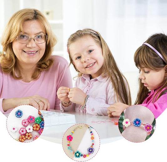 200 PCS Flower Beads Colored Polymer Clay Beads, Flower Charms for Bracelets for Necklace Bracelet Earrings Key Chains Making DIY Accessories for Women