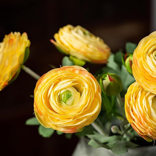 Yellow Ranunculus Artificial Flowerswith Real Touch Stem, Fake Ranunculus Flowers (Yellow, 6pcs)