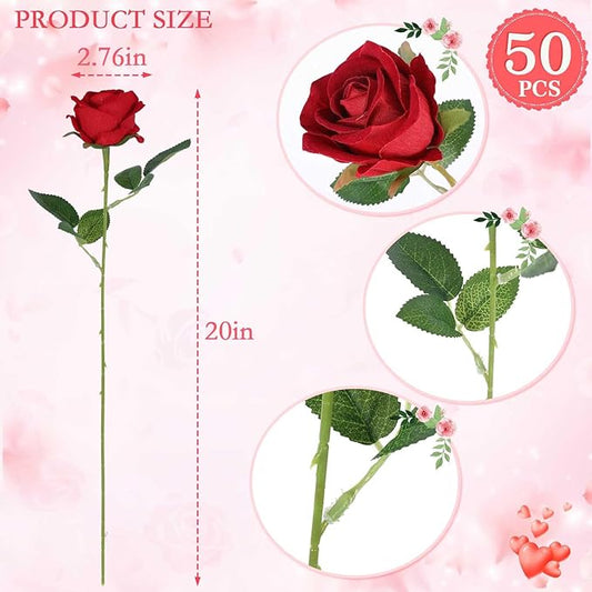Hananona 50 Artificial Roses in Bulk, Fake Velvet Silk Burgundy Roses Realistic Red Roses for Wedding Centerpieces Flower Arrangement Home Decor (50, Burgundy)