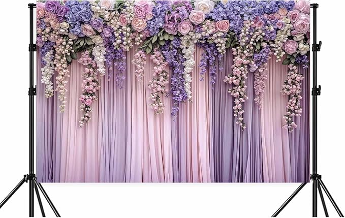 10x8ft Purple Flower Wedding Photography Backdrop Lavender Floral Wedding Bridal Photography Backdrop Anniversary Birthday Baby Shower Girl Party Banner Photo Booth Props Background Wall Decor