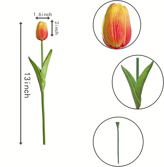 20 Pcs 13” Real Touch Orange Tulips Artificial Flowers, Latex Pu Fake Faux Lifelike Flowers with Stems, for Wedding Bouquet Christmas Fall Home Decor