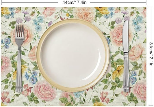 Colorful Floral Placemats Set of 8, 17x12 Inch Watercolor Spring Botanical Aesthetic Wildflower Nature Rustic Art Printed Table Mats for Home Party Kitchen Dining Decor