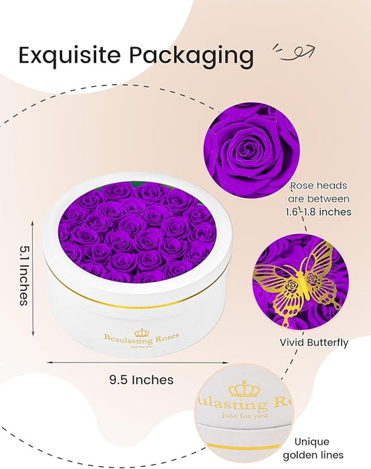 Preserved Roses Forever Flowers Real Roses in a Box Mother's Day Birthday Flowers for Her Mom Women Wife Valentine's Day, 27 Purple Roses