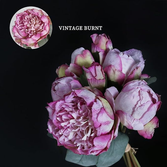 Purple Artificial Peony Flowers 2 Bouquets - Silk Peonies With Stems for Decoration, Cake Decorating, Table Centerpieces, Home Decor Indoor