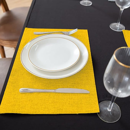 Cloth Yellow Placemats Set of 8, Linen Type Fabric Placemats Machine Washable Heat Resistant Placemats Polyester Place Mats for Halloween, Thanksgiving and Christmas Dining Table (Yellow)