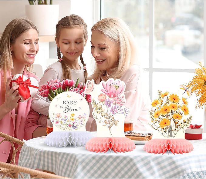 9 Pcs Wildflower Baby in Bloom Baby Shower Honeycomb Decoration Floral Flower Theme Honeycomb Table Centerpieces