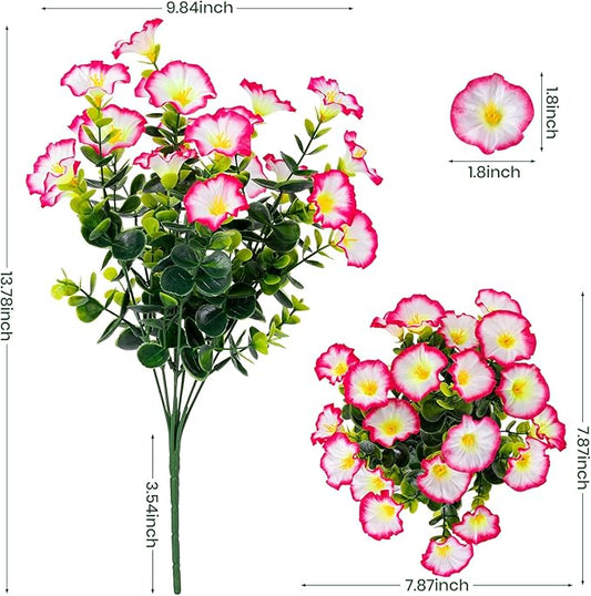 Artificial Faux Flowers for Outdoor 16 Bundles Boxwood Fake Morning Glory for Planter,UV Resistant Fake Flowers for Home Porch Patio Outside(Pink)