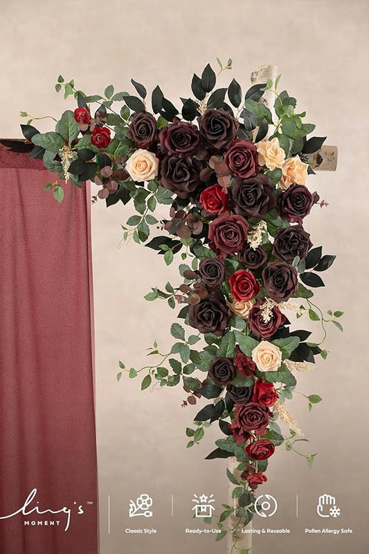 Ling's moment Wedding Arch Flowers - 6.5FT Floral Garland for Ceremony Arbor Backdrop Decoration - Artificial Rose Floral Swag for Sweetheart Table Birthday Party, Baby Shower, Masala Red