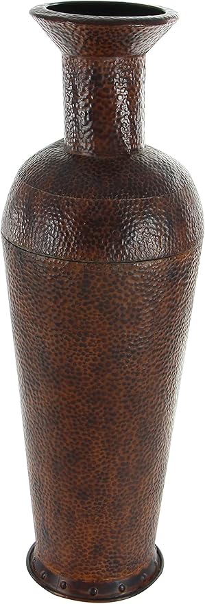 Deco 79 Metal Decorative Vase Indoor Outdoor Tall Floor Bottleneck Centerpiece Vases with Bubble Texture and Studs, Set of 3 Flower Vases for Home Decoration 50", 35", 26"H, Dark Brown