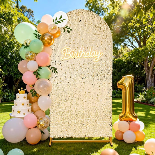 6 FT Arch Backdrop Covers: Sequin Payette Backdrop Light Gold Arch Cover for Wedding Party Birthday Flower Balloon Stand
