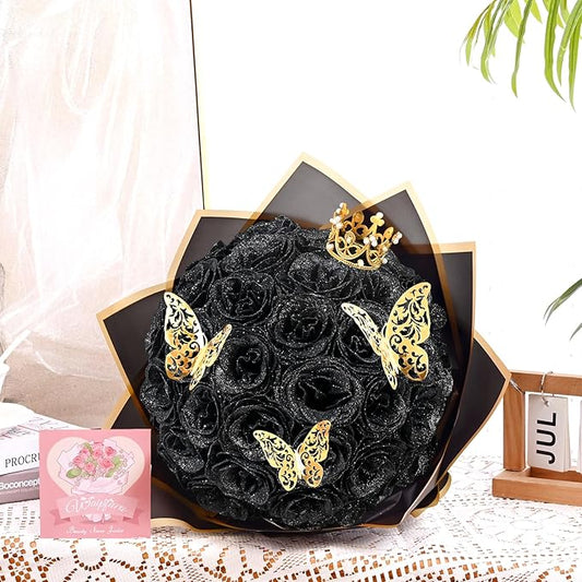 Waipfaru Glitter Roses Bouquet, DIY Fake Flowers Bouquet, Birthday Gifts for Women Mom, 36 Pcs Black Rose for Grandma Wife Girlfriend Valentines, Mothers Day, Anniversary, Graduation