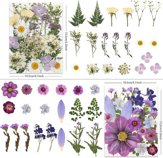 80 Pcs Dried Pressed Flowers for Crafts, Natural with Vibrant Colors & Various Shapes, Exquisite Arrangement for Resin, DIY, Jewelry, Candle & Soap Making – Tweezers Included
