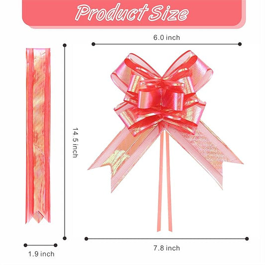 24PCS Classic Red Pull Bows for Gift Wrapping, 6" Large Pre-Tied Decorative Bows for Christmas, Wedding, Birthday, Party Decors, Reusable Instant Floral Decors for Gifts, Bouquets, Baskets