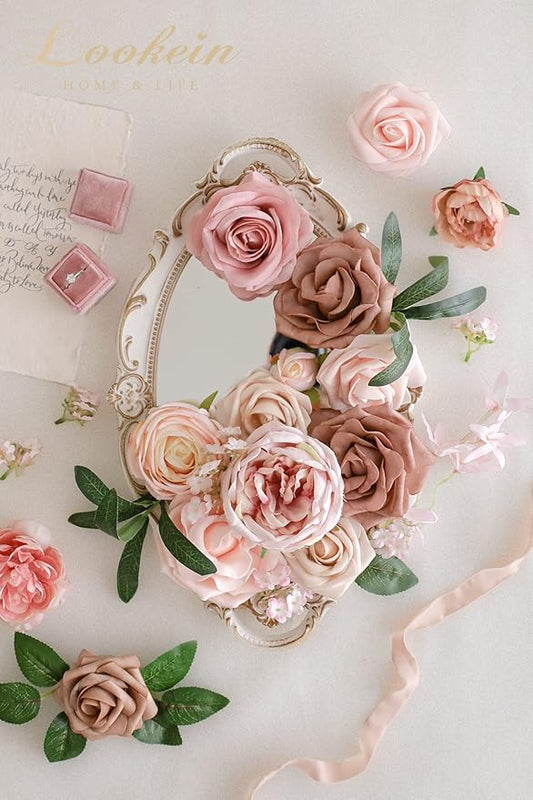 Lookein Artificial Flowers for DIY Wedding Decoration Bridal Bouquet Table Centerpieces Flower Garland Wreaths Aisle Arch Flower Decoration, Belle Blush