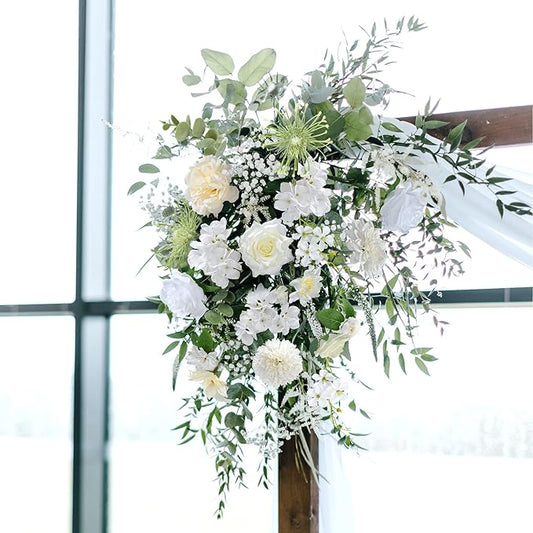 Artificial Flowers Combo Box, Fake Silk Foam Flower Mix with Wire Stem, DIY Wedding Bridal Bouquet Shower Party Home Décor (30-40 Pieces) (White)