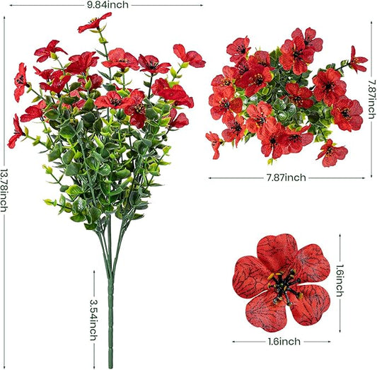 20 Bundles Artificial Flowers for Outdoor Fake Plants for Spring Decoration,Faux Eucalyptus Flowers for Planter UV Resistant Lifelike for Home Porch Garden(Red)