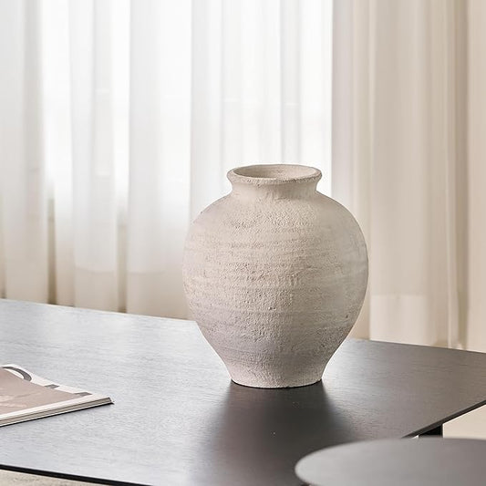 LB2 White Ceramic Large Vase, 11.8" Tall Zen Style vase, Terra Cotta Pitcher Vase, Distressed Farmhouse Decor, Pottery Decorative Flower for Home Decor (C - White 11.8")
