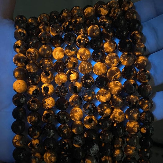 85PCS 8MM Flame Yooperlite Stone Beads Loose Beads for Jewelry Making DIY Bracelets Show Flame Color Under The Irradiation of UV Lamps 2 Strands