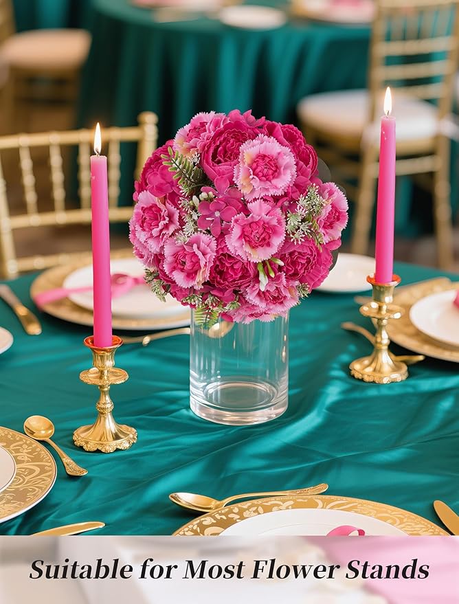 BLOSMON Faux Peony Flowers centerpieces: 10pc 9.5 Inch Hot Pink Floral Ball Arrangement for Wedding Party - Easy to Use Home Dinning Table Decoration - Fake Silk Peony Kissing Ball Decor