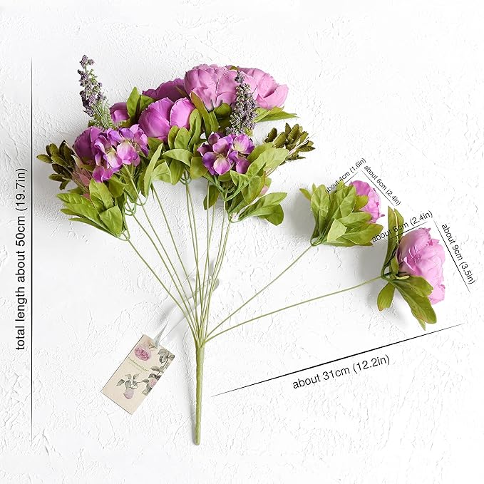 FiveSeasonStuff Vintage Artificial Peonies Silk Peony Flowers and Hydrangeas for Wedding Bridal Home Décor – Beautiful Floral Centerpiece Arrangement Decoration with 2 Bouquets (Thistle Purple)