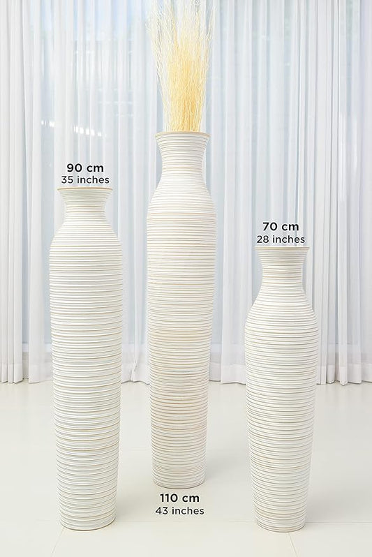 Leewadee Large White Home Decor Floor Vase - Wooden 26 inch Tall Farmhouse Decor Flower Holder for Fake Plant and Pampas Grass