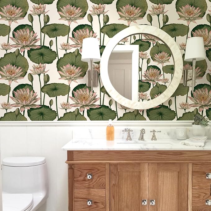 Orainege Floral Wallpaper Peel and Stick Floral Contact Paper Boho 16.9inx196.8in Lotus Flower Wallpaper Removable Self Adhesive Wall Paper for Bedroom Cabinets Decorative