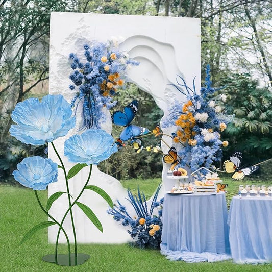 Light Blue Giant Paper Flowers - Large Paper Flowers 5.77FT Giant Flowers for Decoration with Stand Birthday Party Outdoor Banquet Event Home Decor