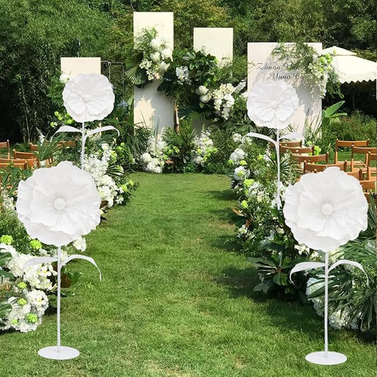 White Giant Flowers with Stand - 3 Metal Base Giant Paper Flower Flexible Big Flowers Decor for Birthday Party Baby Show Wedding Art Exhibition