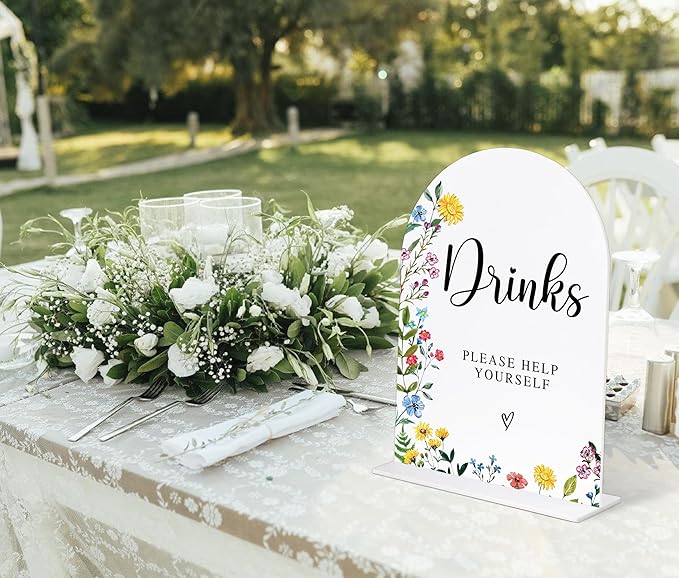 Acrylic Wedding Signs Drinks Please Help Yourself Sign, 6x8" Floral Themed Arch Acrylic Dessert Table Decor, Love Is In Bloom & Baby In Bloom Decorations for Baby Shower Bridal Shower Engagement