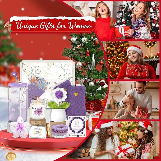 Christmas Birthday Gifts for Teen Girls, Women, Her, Unique Happy Birthday Gift Baskets for Girls Best Friend Sister, Women Gifts Box for Daughter Girlfriend,14pcs Campanula Teenage Gift Set(Purple)