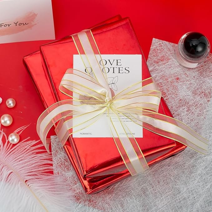 Merture Red Wrapping Paper Roll - 17 In X 16.4 Ft(23.3 sq.ft.) Metallic Red Solid Color Gift Wrap with Grid Cutting Lines for Christmas, Birthday, Wedding, Bridal Shower, Mothers Day, Valentines Day