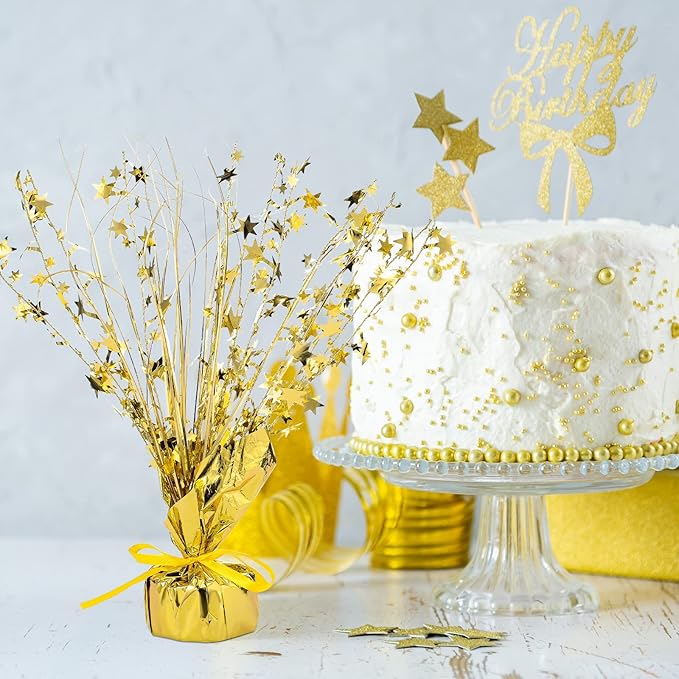 Crowye 3 Pieces Metallic Foil Spray Centerpiece Christmas Party Star Table Decoration Burst Centerpieces Fall Table Decor for Birthday New Year 2026 Party Holiday(Gold)