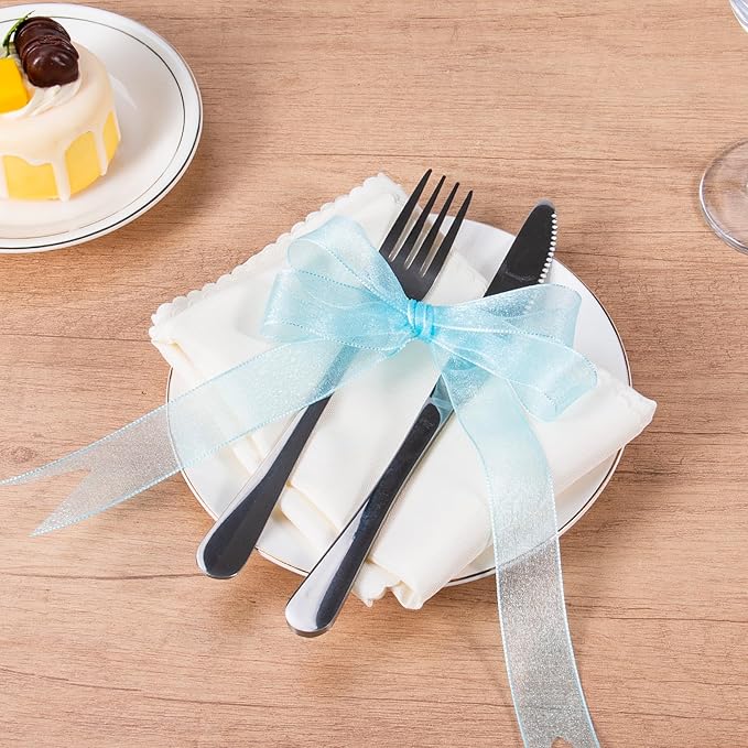 Sheer Organza Ribbon 1 Inch Chiffon Ribbons for Gift Wrapping, Flower Bouquet, 50 Yards/Roll (Blue)