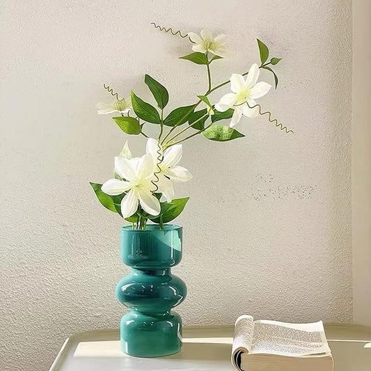 JSPYFITS Glass Hydroponic Flower Vase, 7 Inches Colored Glass Bubble Vase for Flower, Three-Layer Glassvase Funky Vase for Home/Office/Weddings/Party Table Flower Decor (Dark Green)
