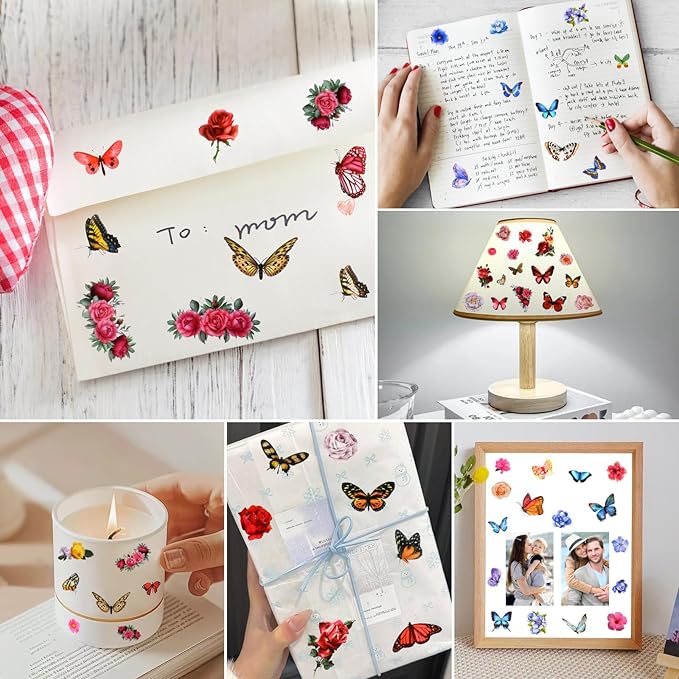 266 Pcs Scrapbook Stickers, Flower Butterfly Stickers Kit for Junk Journal, Bullet Planners, Laptop, DIY Crafts, for Diary and Calendars, Precut Stickers
