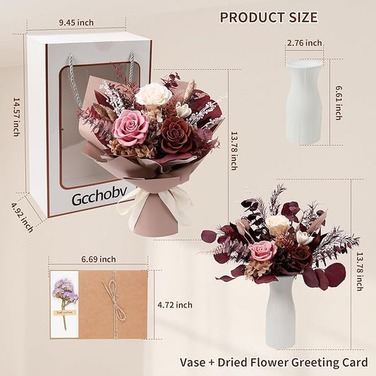 Preserved Flowers Bouquet, Real Eternal Flowers, Gifts For Women, Birthday Gifts For Mom Friends Her Girlfriend Sister, Valentine (Caramel)