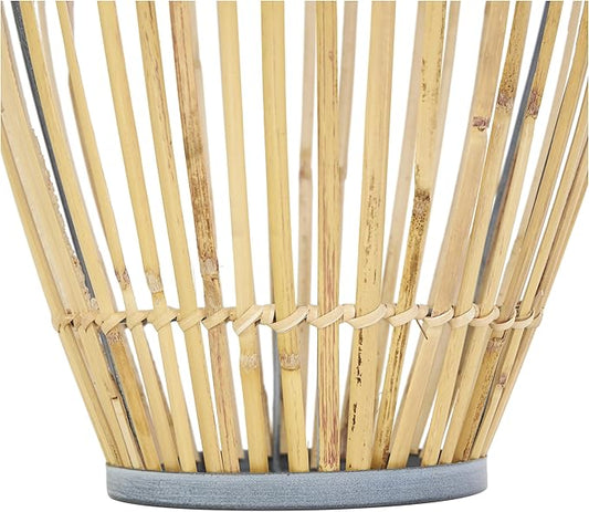 Deco 79 Bamboo Wood Handmade Decorative Vase Open Frame Centerpiece Vase with Blue Metal Accents, Vase for Home Decoration 11" x 11" x 16", Brown