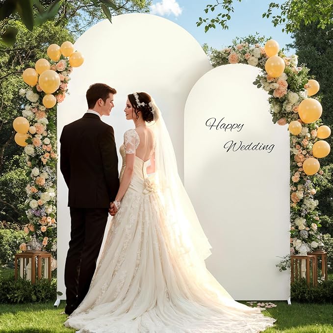 Beige Arch Backdrop Covers - 7.2FT, 6FT Spandex Fitted Wedding Arch Stand Covers Round Top Chiara Arch Backdrop Cover for Wedding Birthday Party Decoration