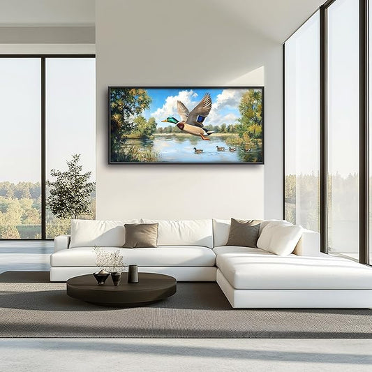 Farmhouse Duck Large Wall Art Framed Rustic Wall Decor for Living Room Lake Duck Hunting Pictures Oversized Canvas Print Painting Modern Extra Large Framed Artwork for Bedroom Office 60"x30"