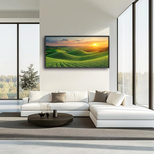 Framed Large Pictures Wall Art for Living Room, Sunset Nature Scenery Oversized Wall Decor Green Hills Landscape Canvas Print Painting Extra Large Framed Artwork for Bedroom Office 60"x30"