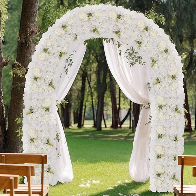 3D Flower Wall Backdrop - 12Pcs Artificial Flower Wall Panel 15 * 15inch Decoration White Roses Wall for Home Party Wedding Anniversary Birthday