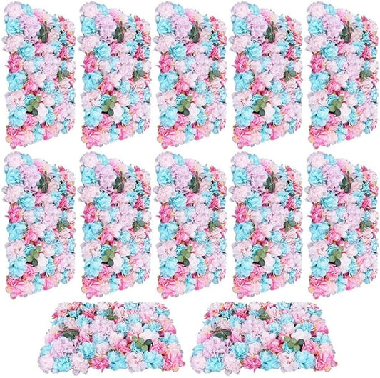 CNCEST 12Pcs Flower Panels,15.7"x 23.6" Artificial Flower Wall Panel, Flower Backdrop Wall for Home Party Wedding Christmas Festival Photo Backgdrop Decor (Colorful-12pcs)