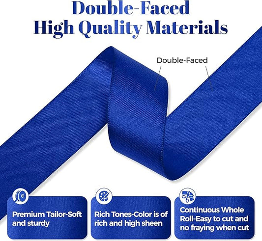 Royal Blue Satin Ribbon, 1 Inch X 50 Yards, Premium Polyester, Perfect for Gift Wrapping, Crafts, Wedding Decor