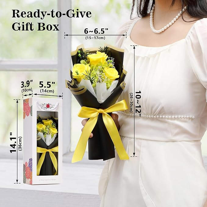 Flower Bouquet Gifts for Her, Flowers for Delivery Prime, Preserved Roses Flower Gifts for Women, Valentines Flowers, Mom Gifts from Daughter Son, Birthday Gifts, Real Roses,Yellow Roses
