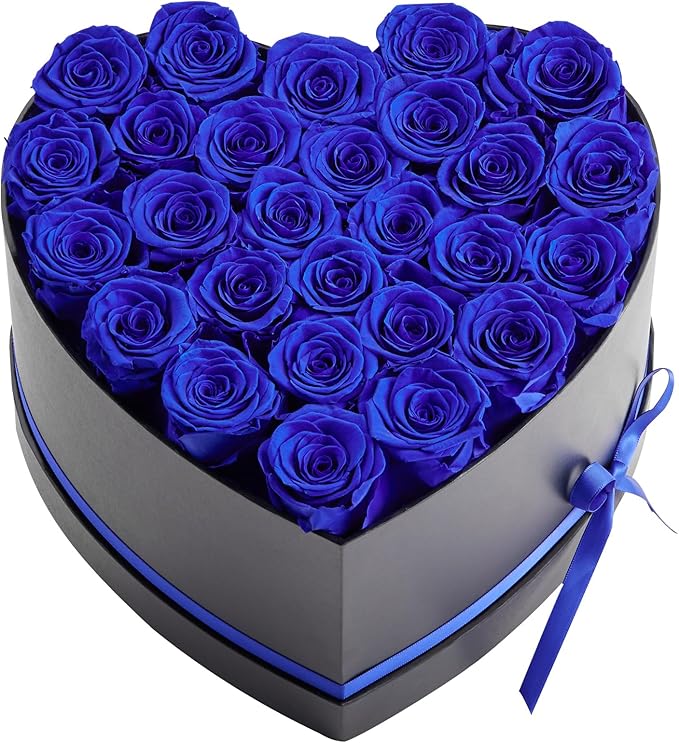 VEVOR Forever Flowers, 27 Preserved Roses in a Heart Shape Box, Eternal Flowers Immortal Bouquet Birthday Present for Women Her Wife Mothers, Anniversary, Valentine's Day,Christmas, Royal Blue